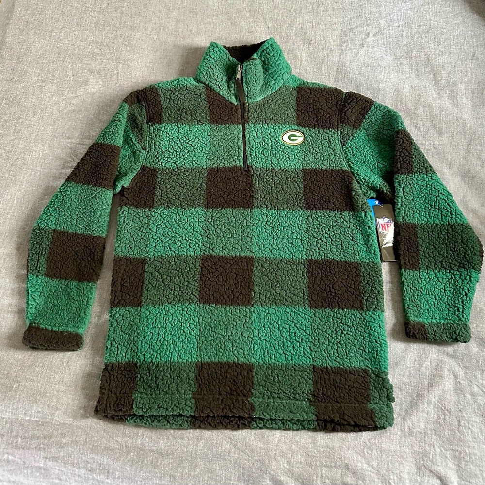 Womens Green Bay Packers G-III 4Her-Carl Banks Sherpa Plaid Quarter-Zip Jacket S